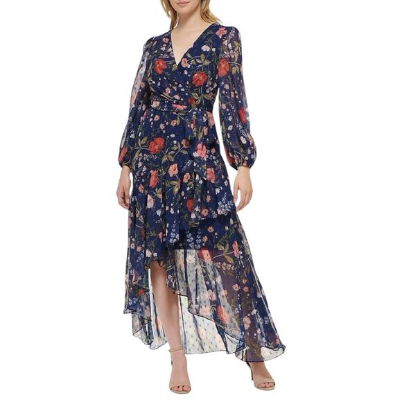 Eliza J Floral Surplice Asymmetric Midi Dress Size 16 - Picture 9 of 9